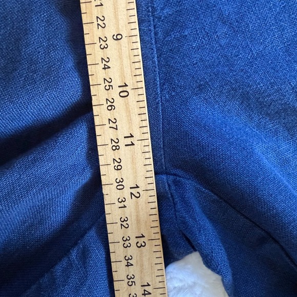 Poetry 100% Linen Pants Sz 12 Blue Wide Leg High‎ Rise Topstitched Welt Pockets - Picture 10 of 11